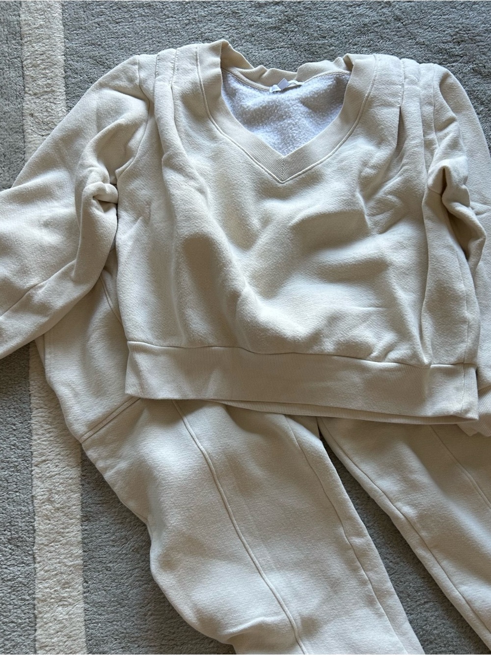 Beyond Yoga Cream Lounge Sweatshirt and Jogger set